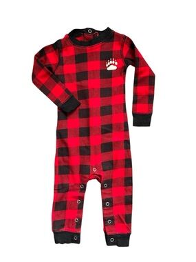 Lazy One Red Black Buffalo Plaid 100% Cotton Romper One Piece Boys Size 12 Month